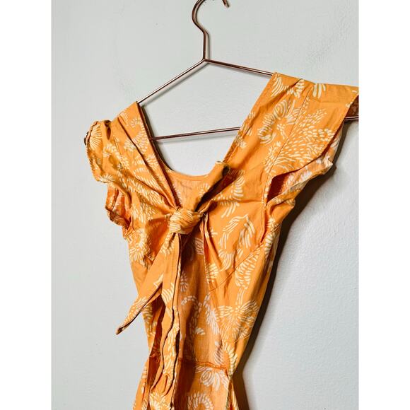 MARISSA WEBB x RTR Orange Botanical Print Tie Back Flutter Sleeve Midi Dress 4 - Picture 9 of 14